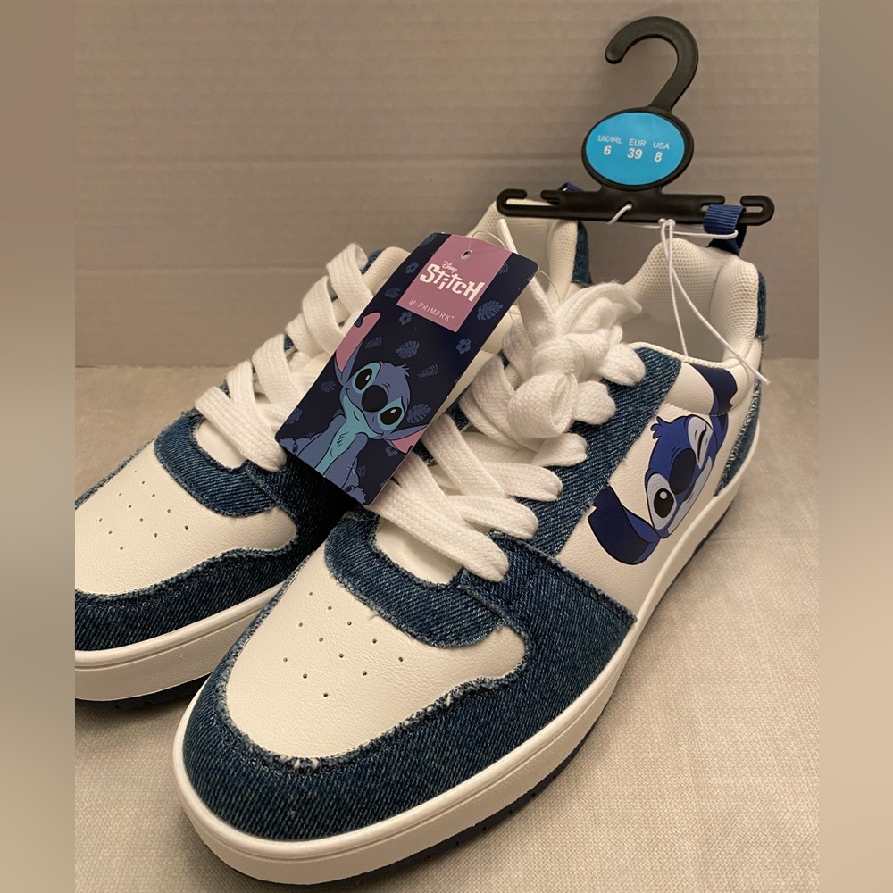 Disney Stitch Sneakers, Denim Accents and winking Stitch- Size 8 -NWT by Primark
